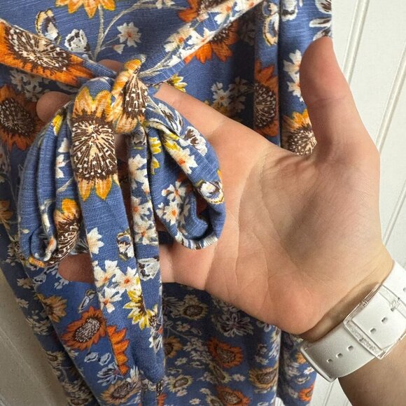 J. Jill Blue Floral Short Sleeve Tie Belt Knee Length Dress K9 - Picture 6 of 9